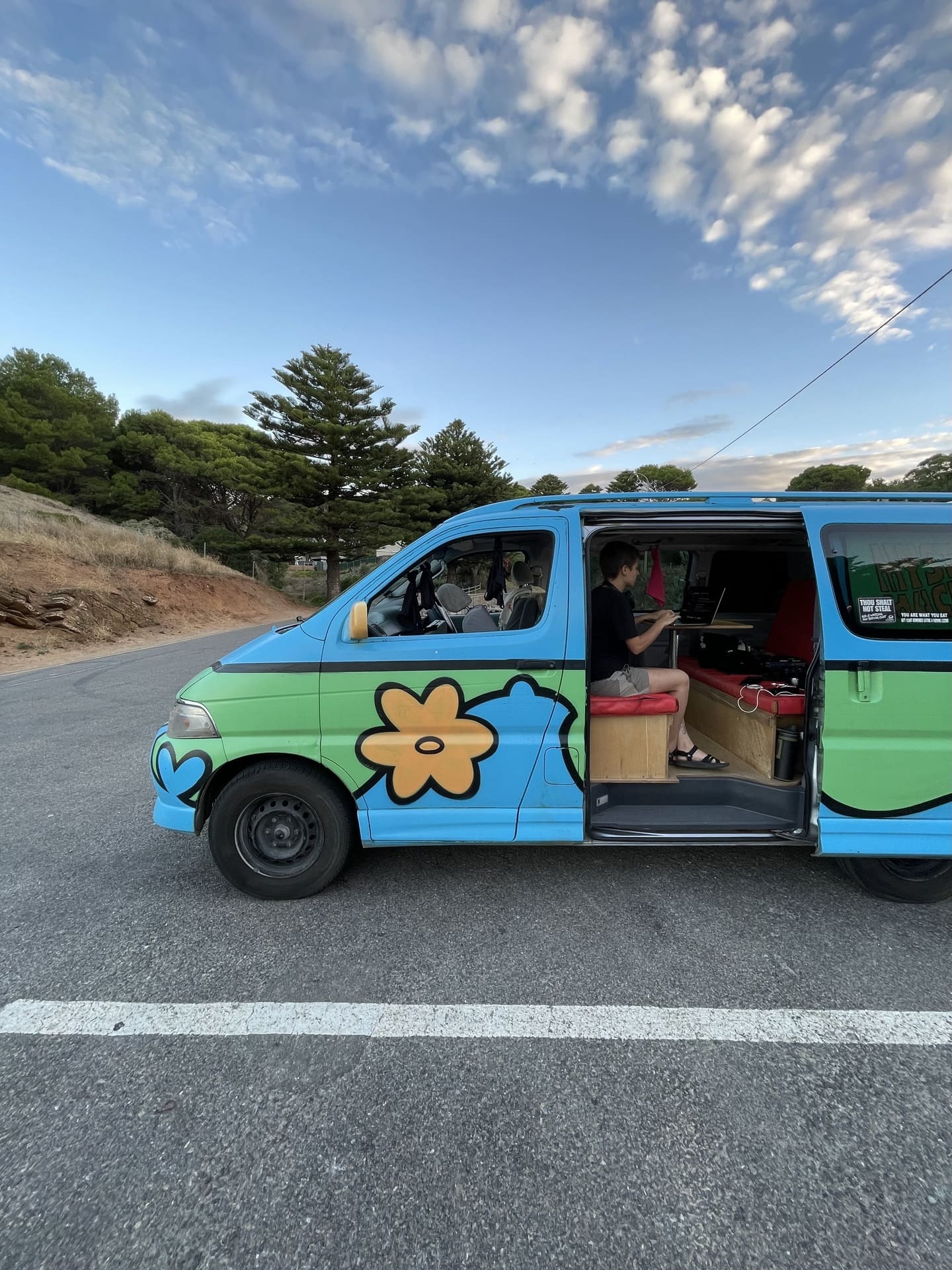 Working in a Mystery Machine camper