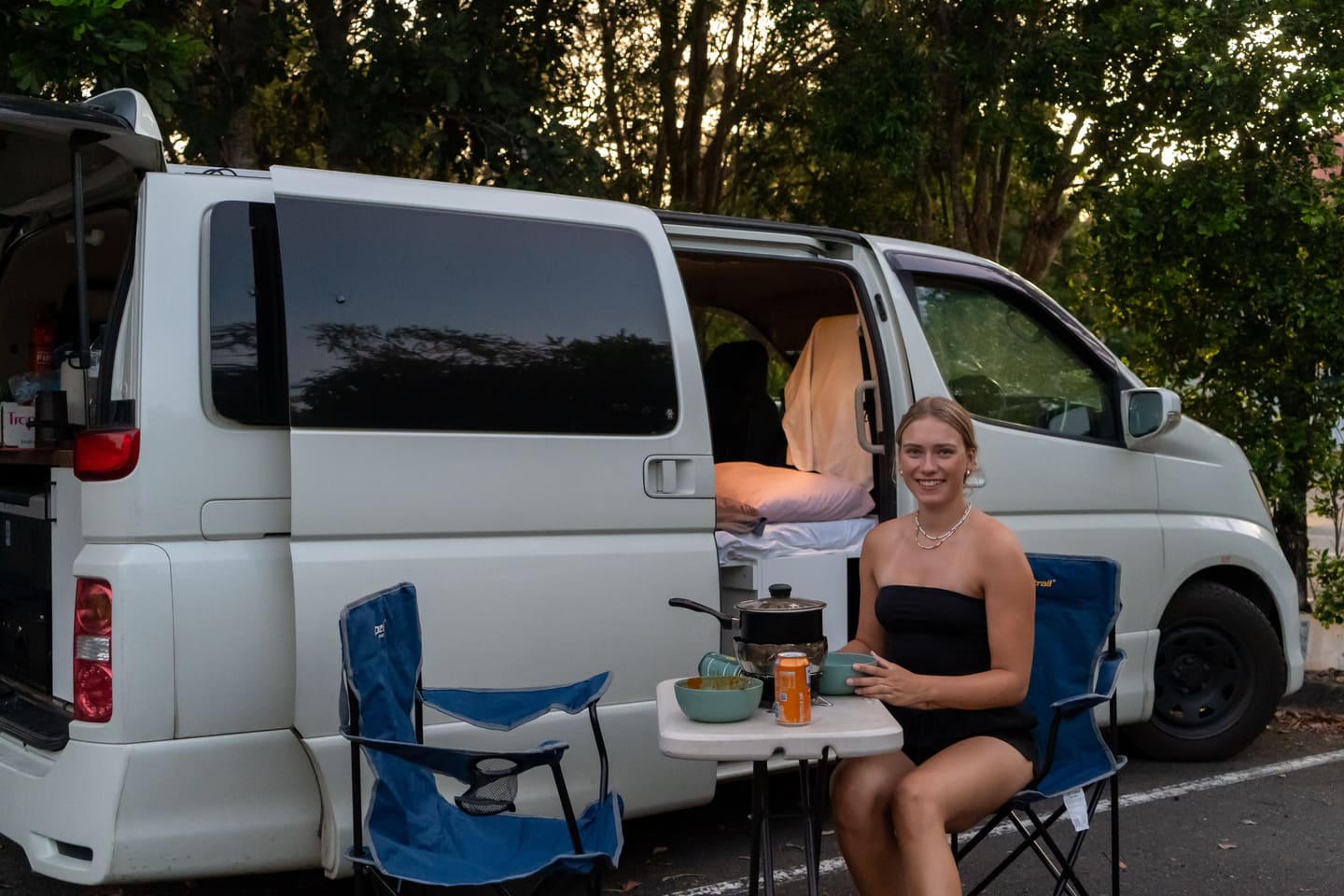 Making dinner in the Johnny Feelgood Camper, Victoria