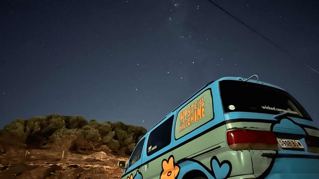 Mystery Machine under the stars in New South Wales.