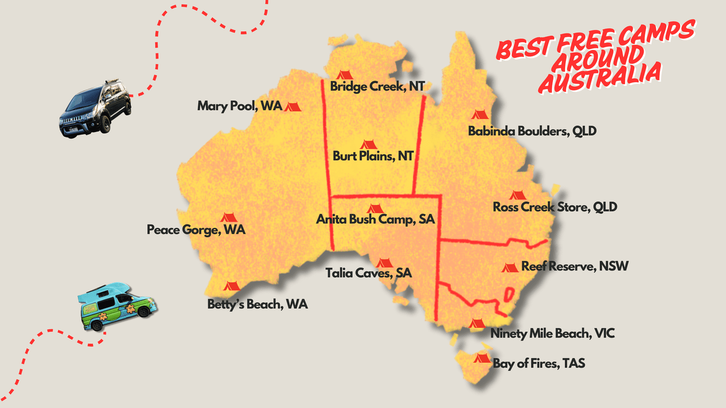 Map of the Best Free Campgrounds in Australia.