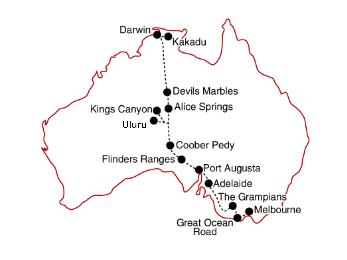 Melbourne to Darwin Road Trip Map