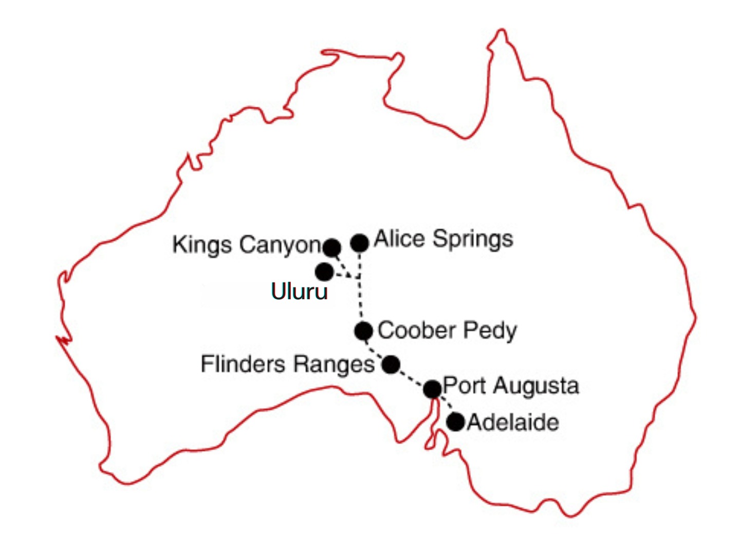 Alice Springs to Adelaide Road Trip Map