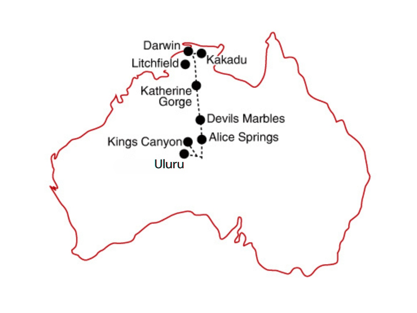 Darwin to Alice Springs Road Trip Map
