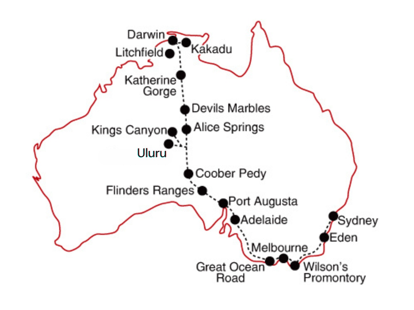 Darwin to Sydney Road Trip Map