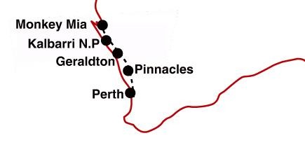 Perth to Monkey Mia Road Trip Map