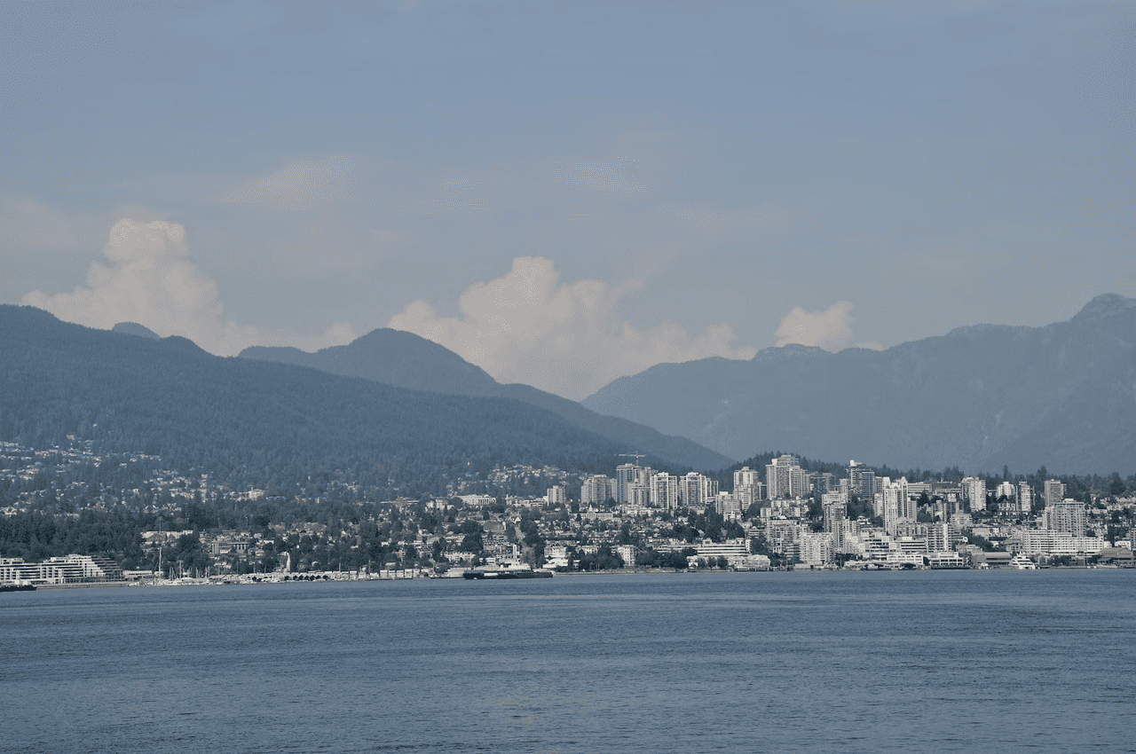 Vancouver city skyline with mountains behind, British Columbia